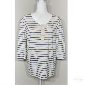 Allsaints All Saints Spitalfields Breaks Henley Mens Blue Stripe Shirt Size Med